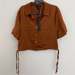 NWT - House of Harlow 1960 copper satin button up blouse and wide leg pants